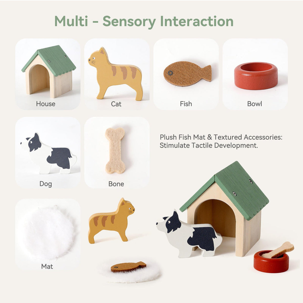 Mini Wooden Dog House & Cat Pretend Play Set | Wild Baby