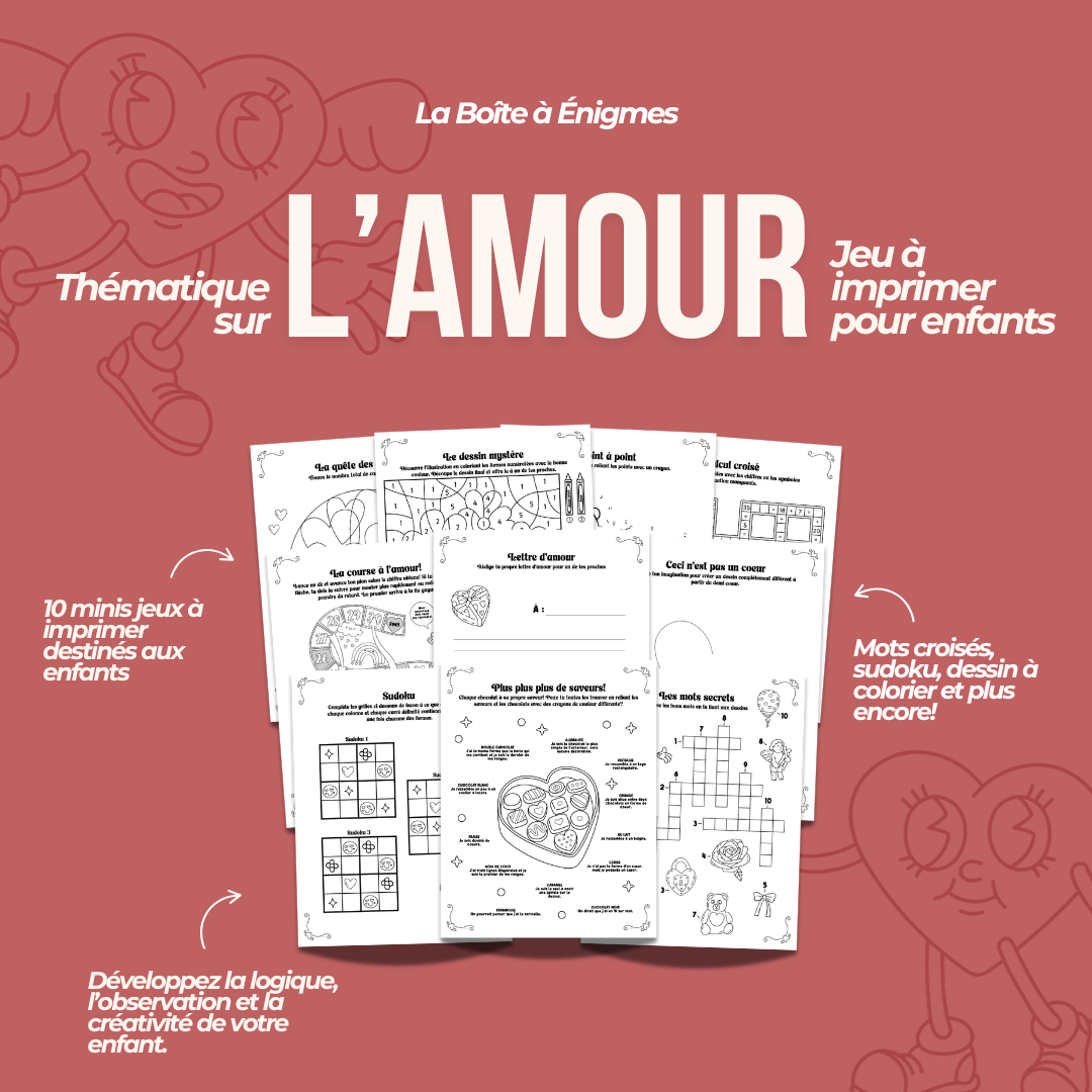 10 minis jeux à imprimer - Enfants (7 à 10 ans) - L'amour
