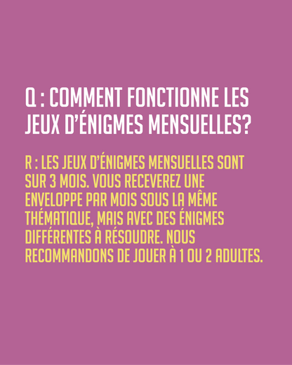 Énigmes mensuelles - 3 mois - Énigmaland (Livraison gratuite)