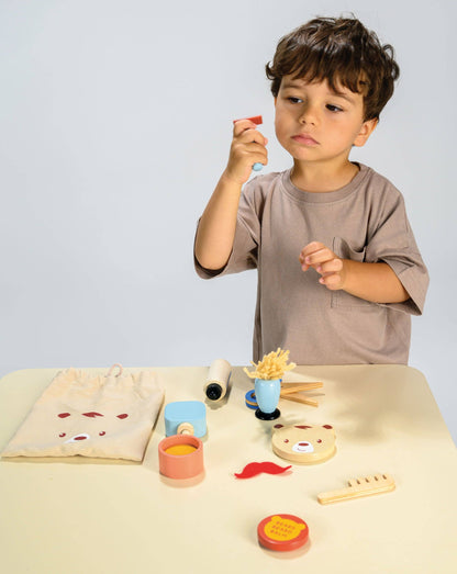 Mentari Toys Wooden Barber Set - Pretend Play Shaving Set - Ages 3+