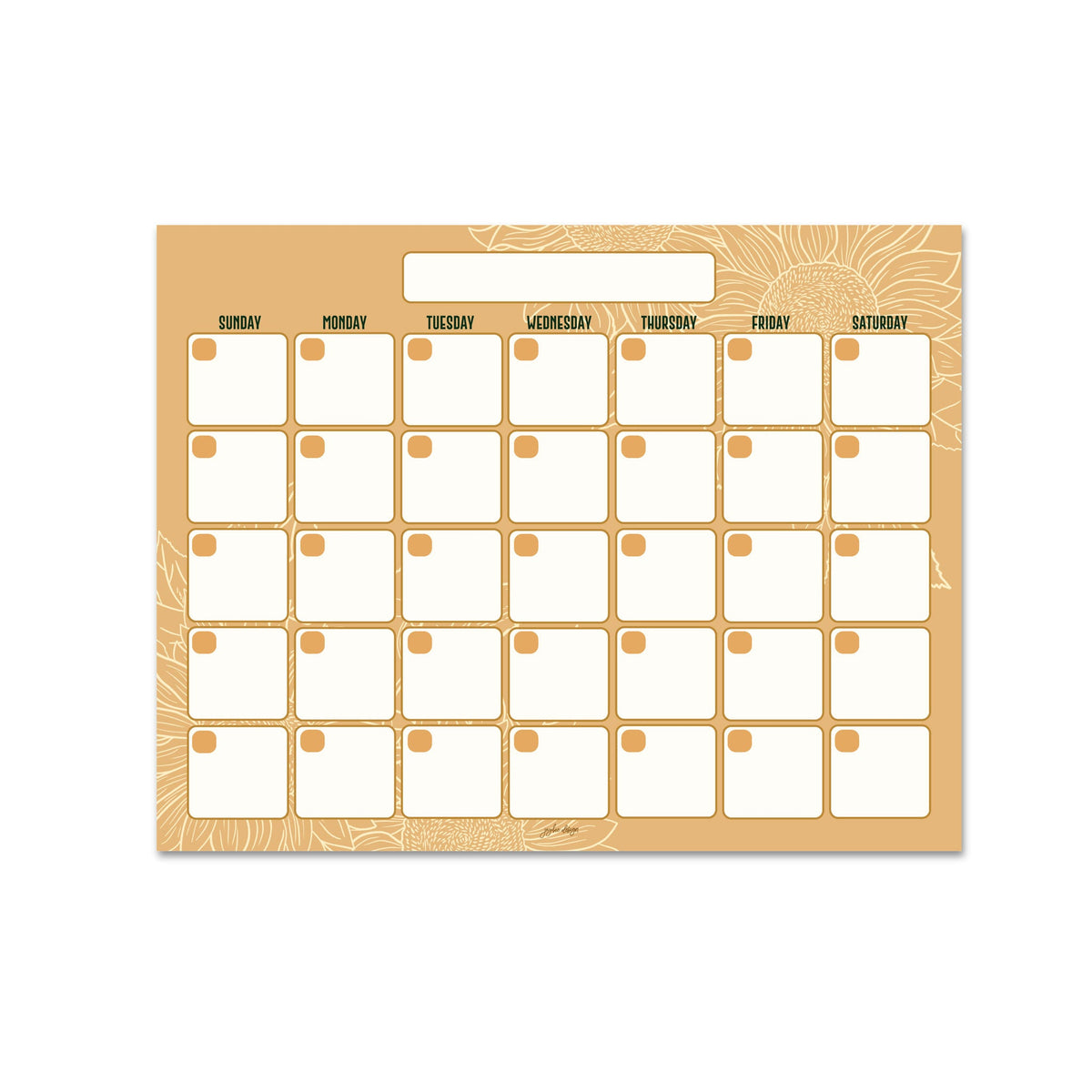 Golden Sunflower Monthly Planner - 15 Pages